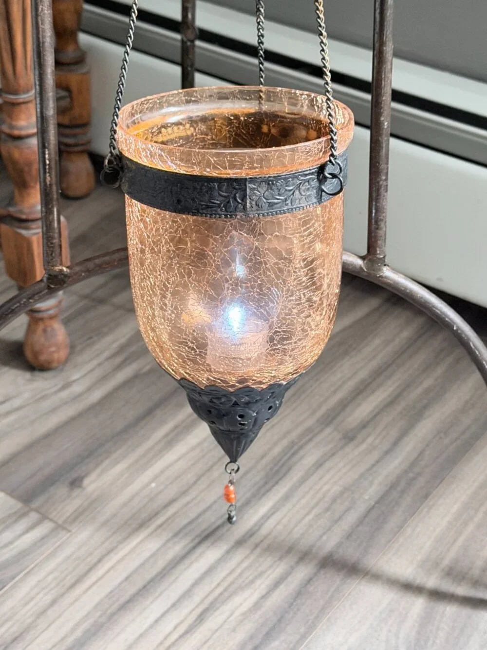 Turkish Moroccan Style Orange Crackle Glass Candle Holder Lantern